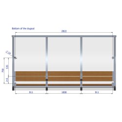 Spillerkabine (3 m) m/tr�b�nk (s�t)