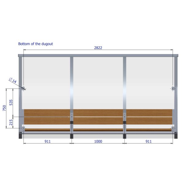Spillerkabine (3 m) m/tr�b�nk (s�t)