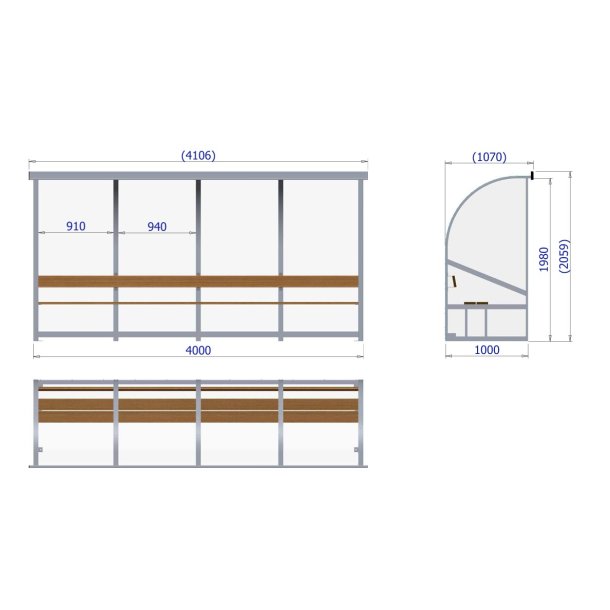 Spillerkabine (4 m) lige model m/tr�b�nk (s�t)