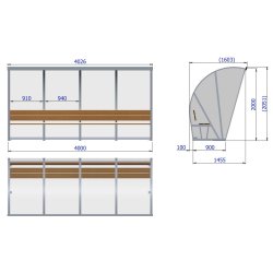 Spillerkabine (4 m) m/tr�b�nk (s�t)